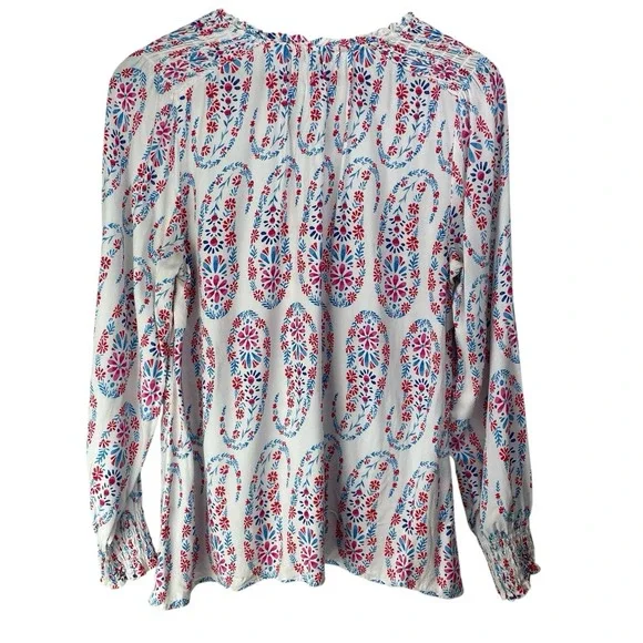 Talbots Women's Top Size S Peasant Floral Print White Long Sleeve V-Neck Blouse - Picture 2 of 6